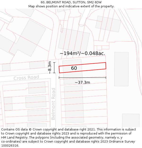 60, BELMONT ROAD, SUTTON, SM2 6DW: Plot and title map