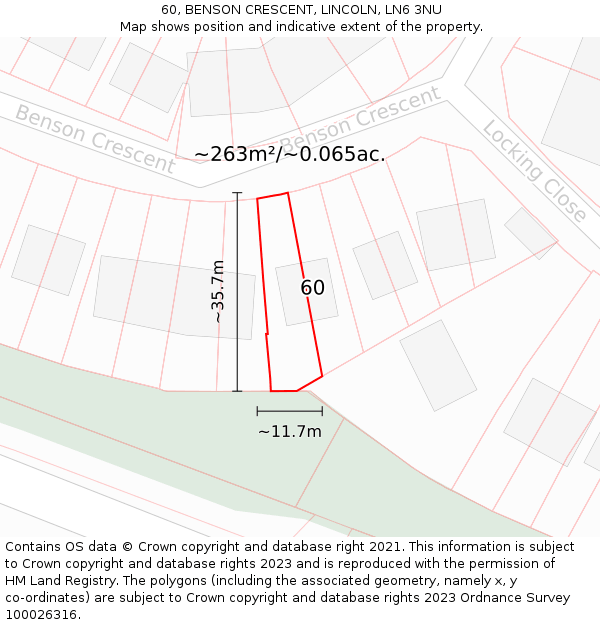 60, BENSON CRESCENT, LINCOLN, LN6 3NU: Plot and title map