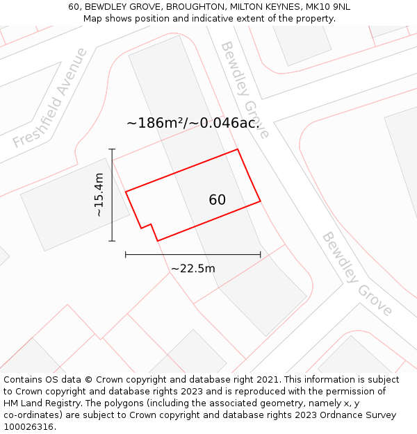 60, BEWDLEY GROVE, BROUGHTON, MILTON KEYNES, MK10 9NL: Plot and title map
