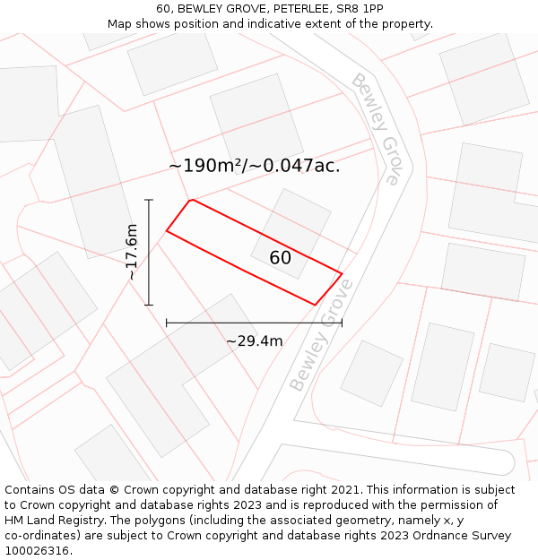 60, BEWLEY GROVE, PETERLEE, SR8 1PP: Plot and title map