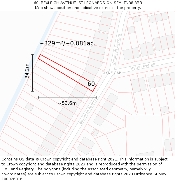 60, BEXLEIGH AVENUE, ST LEONARDS-ON-SEA, TN38 8BB: Plot and title map