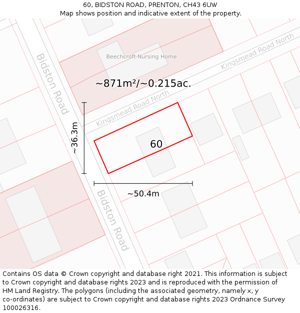 60, BIDSTON ROAD, PRENTON, CH43 6UW: Plot and title map