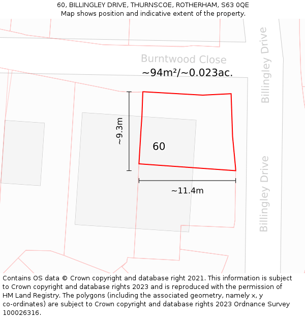 60, BILLINGLEY DRIVE, THURNSCOE, ROTHERHAM, S63 0QE: Plot and title map