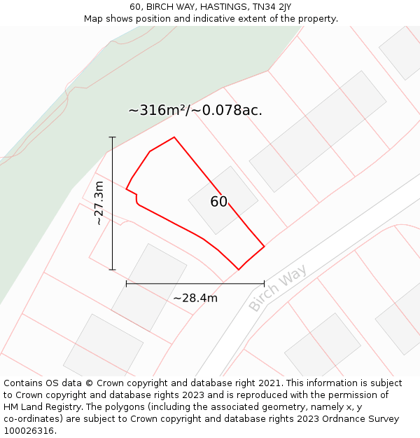 60, BIRCH WAY, HASTINGS, TN34 2JY: Plot and title map