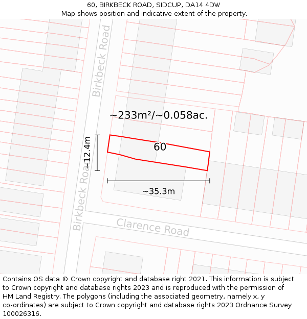 60, BIRKBECK ROAD, SIDCUP, DA14 4DW: Plot and title map