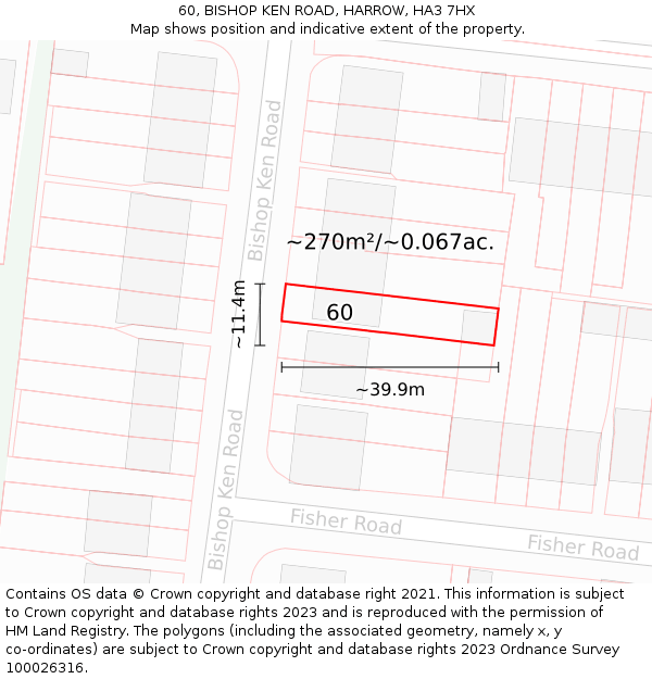 60, BISHOP KEN ROAD, HARROW, HA3 7HX: Plot and title map