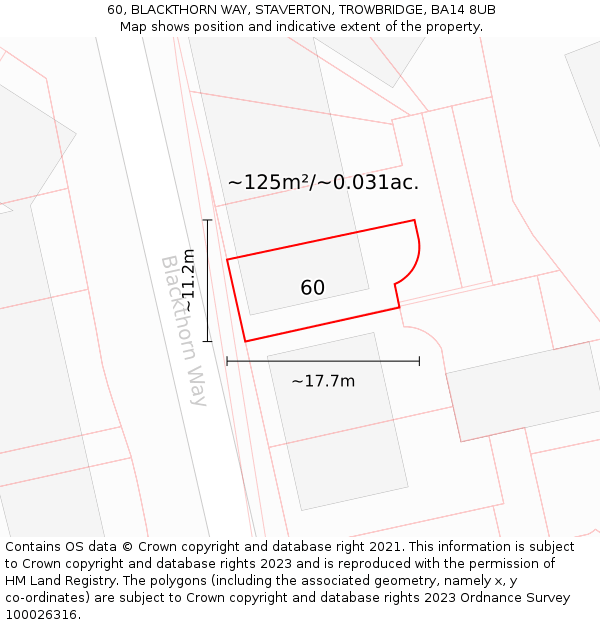 60, BLACKTHORN WAY, STAVERTON, TROWBRIDGE, BA14 8UB: Plot and title map