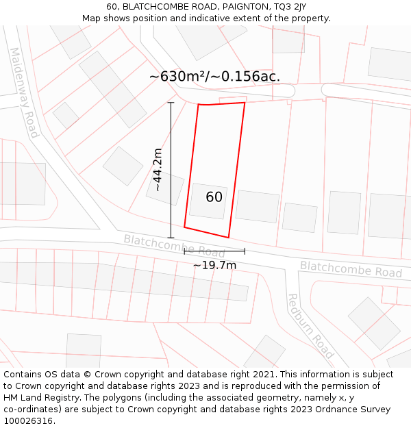 60, BLATCHCOMBE ROAD, PAIGNTON, TQ3 2JY: Plot and title map