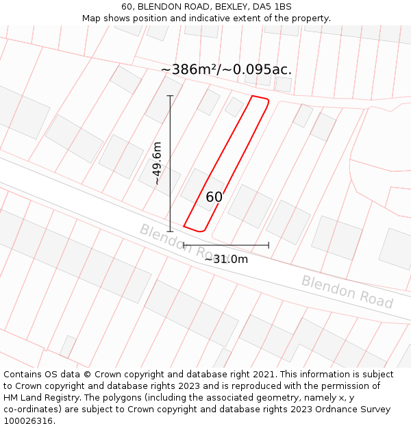 60, BLENDON ROAD, BEXLEY, DA5 1BS: Plot and title map