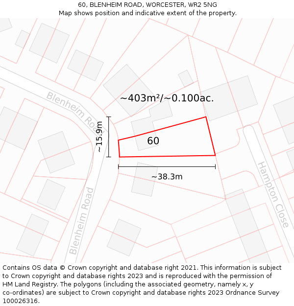 60, BLENHEIM ROAD, WORCESTER, WR2 5NG: Plot and title map