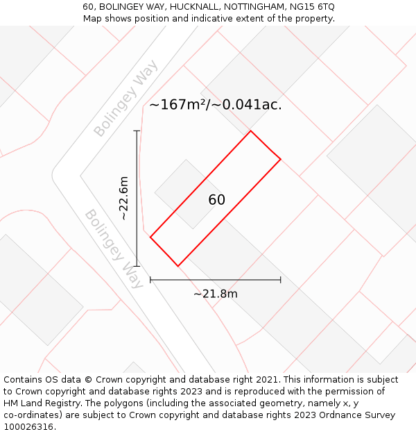 60, BOLINGEY WAY, HUCKNALL, NOTTINGHAM, NG15 6TQ: Plot and title map