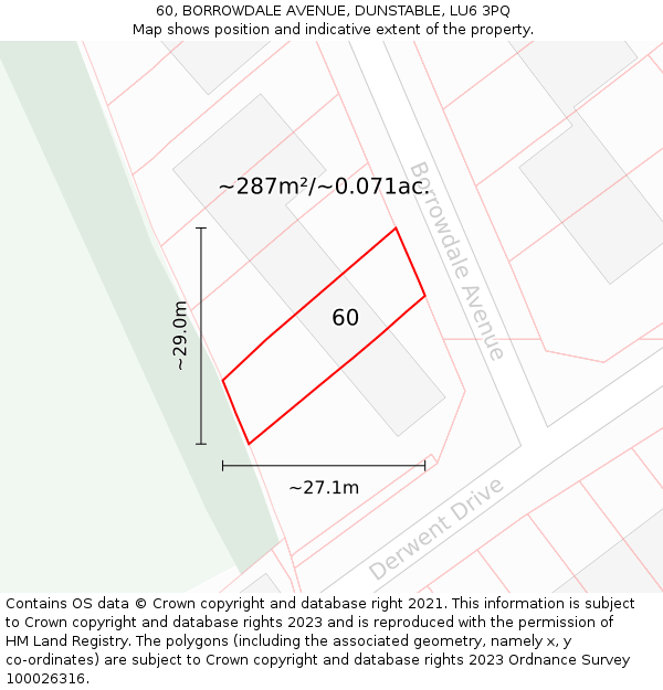 60, BORROWDALE AVENUE, DUNSTABLE, LU6 3PQ: Plot and title map