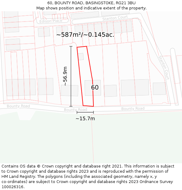 60, BOUNTY ROAD, BASINGSTOKE, RG21 3BU: Plot and title map