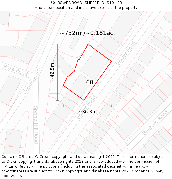 60, BOWER ROAD, SHEFFIELD, S10 1ER: Plot and title map