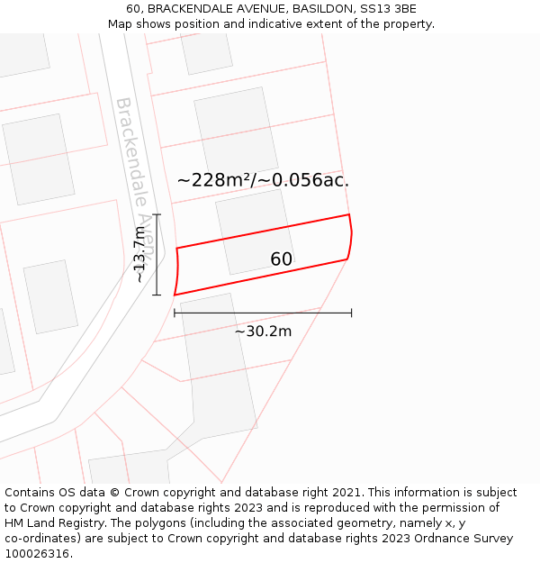 60, BRACKENDALE AVENUE, BASILDON, SS13 3BE: Plot and title map