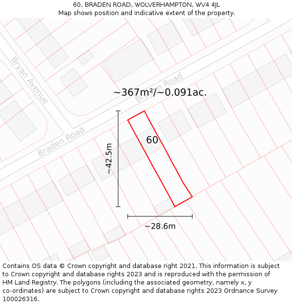 60, BRADEN ROAD, WOLVERHAMPTON, WV4 4JL: Plot and title map