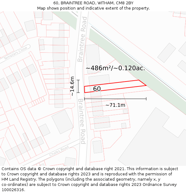 60, BRAINTREE ROAD, WITHAM, CM8 2BY: Plot and title map