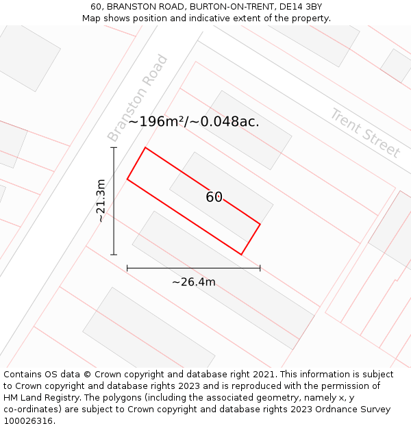 60, BRANSTON ROAD, BURTON-ON-TRENT, DE14 3BY: Plot and title map