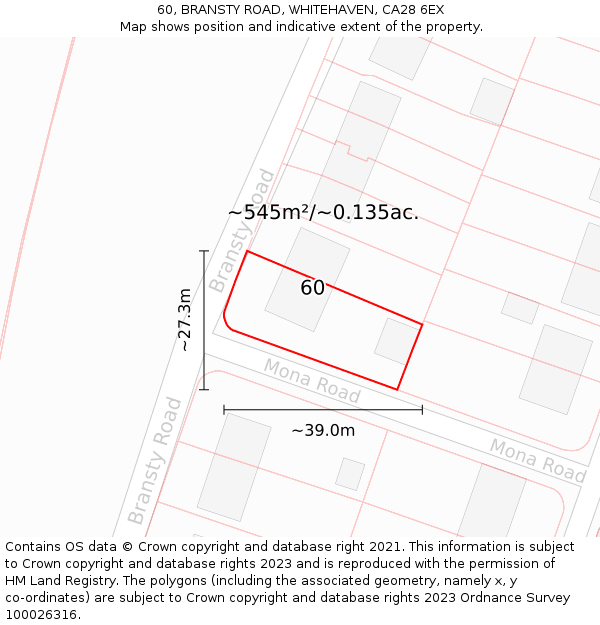 60, BRANSTY ROAD, WHITEHAVEN, CA28 6EX: Plot and title map