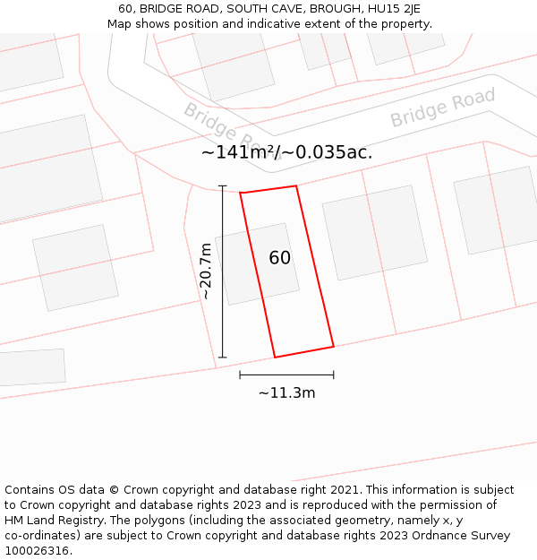 60, BRIDGE ROAD, SOUTH CAVE, BROUGH, HU15 2JE: Plot and title map