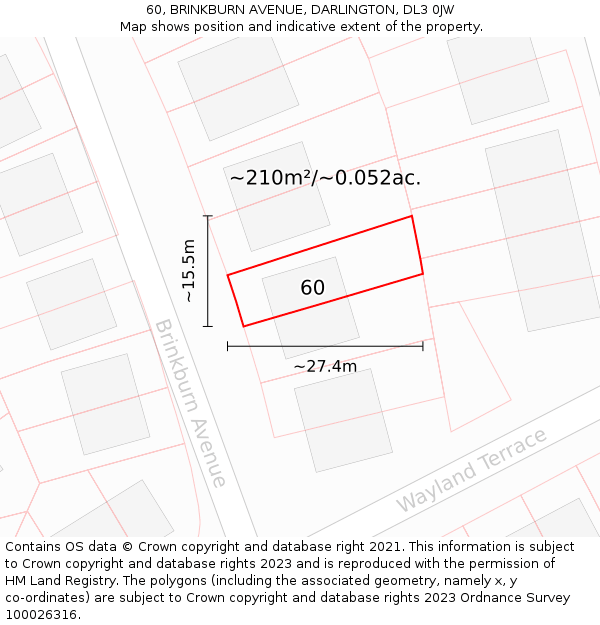 60, BRINKBURN AVENUE, DARLINGTON, DL3 0JW: Plot and title map