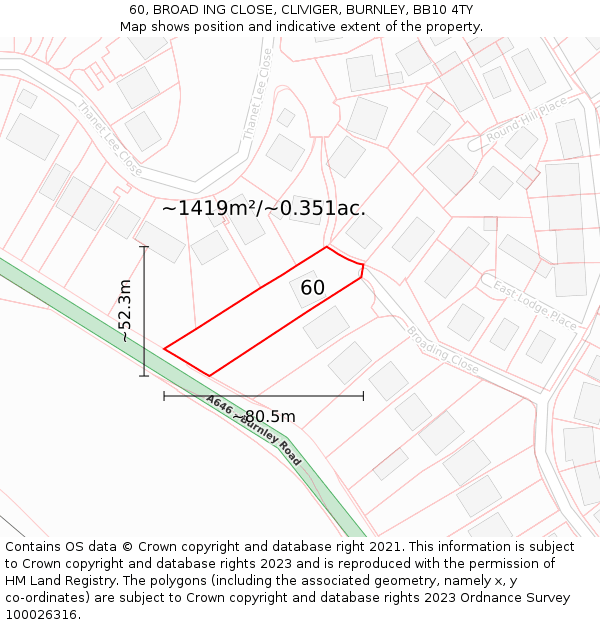 60, BROAD ING CLOSE, CLIVIGER, BURNLEY, BB10 4TY: Plot and title map