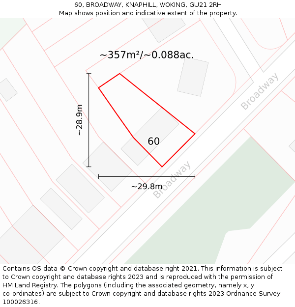 60, BROADWAY, KNAPHILL, WOKING, GU21 2RH: Plot and title map