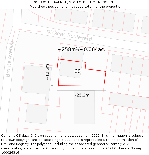 60, BRONTE AVENUE, STOTFOLD, HITCHIN, SG5 4FT: Plot and title map