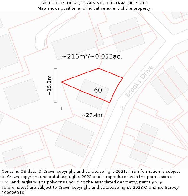 60, BROOKS DRIVE, SCARNING, DEREHAM, NR19 2TB: Plot and title map