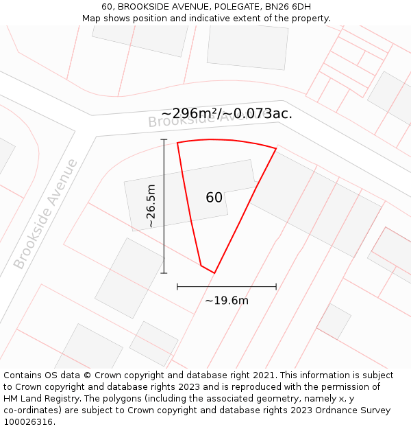 60, BROOKSIDE AVENUE, POLEGATE, BN26 6DH: Plot and title map