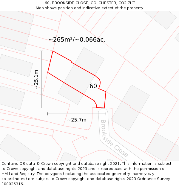 60, BROOKSIDE CLOSE, COLCHESTER, CO2 7LZ: Plot and title map