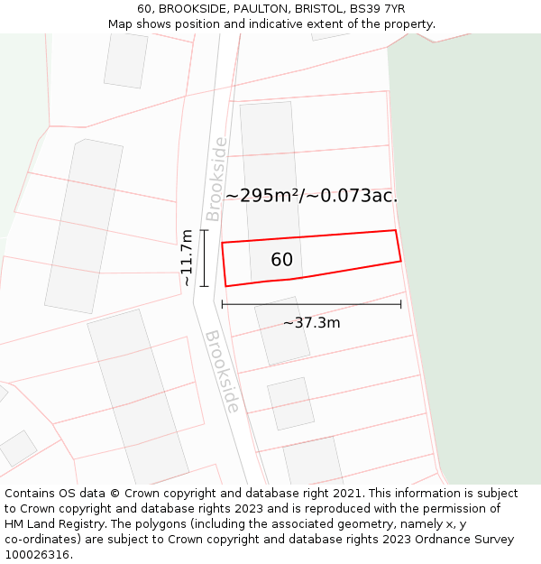 60, BROOKSIDE, PAULTON, BRISTOL, BS39 7YR: Plot and title map