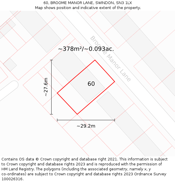 60, BROOME MANOR LANE, SWINDON, SN3 1LX: Plot and title map
