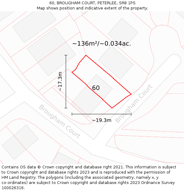 60, BROUGHAM COURT, PETERLEE, SR8 1PS: Plot and title map