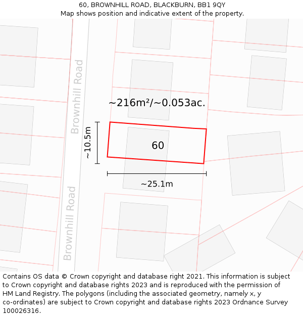 60, BROWNHILL ROAD, BLACKBURN, BB1 9QY: Plot and title map