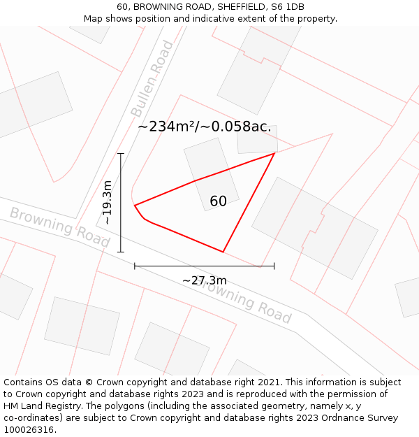 60, BROWNING ROAD, SHEFFIELD, S6 1DB: Plot and title map