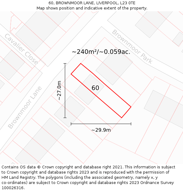 60, BROWNMOOR LANE, LIVERPOOL, L23 0TE: Plot and title map