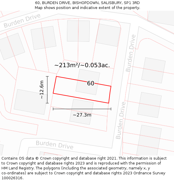 60, BURDEN DRIVE, BISHOPDOWN, SALISBURY, SP1 3RD: Plot and title map