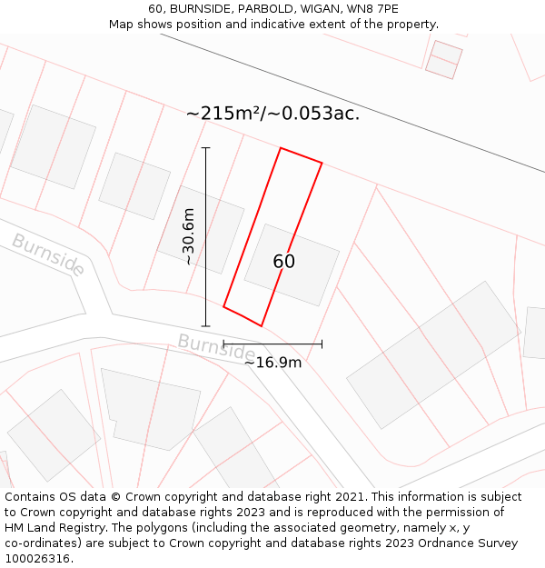 60, BURNSIDE, PARBOLD, WIGAN, WN8 7PE: Plot and title map