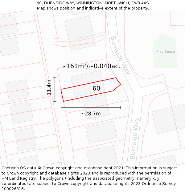 60, BURNSIDE WAY, WINNINGTON, NORTHWICH, CW8 4XS: Plot and title map