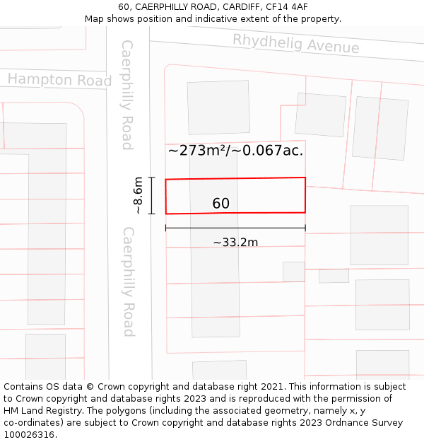 60, CAERPHILLY ROAD, CARDIFF, CF14 4AF: Plot and title map