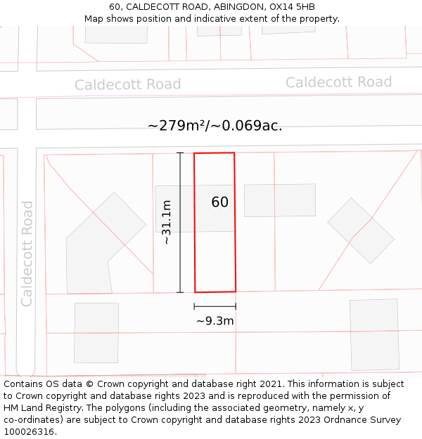 60, CALDECOTT ROAD, ABINGDON, OX14 5HB: Plot and title map