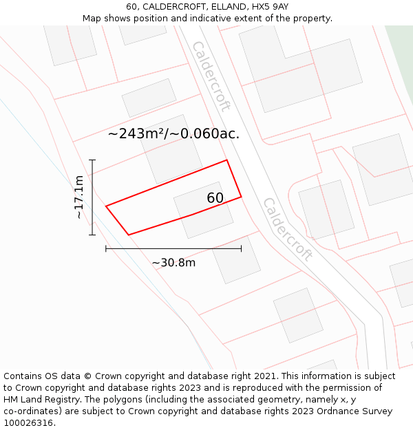 60, CALDERCROFT, ELLAND, HX5 9AY: Plot and title map