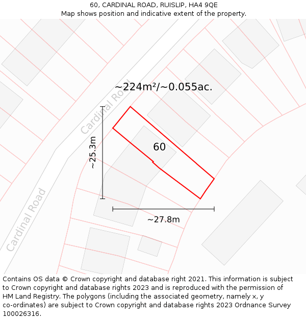 60, CARDINAL ROAD, RUISLIP, HA4 9QE: Plot and title map