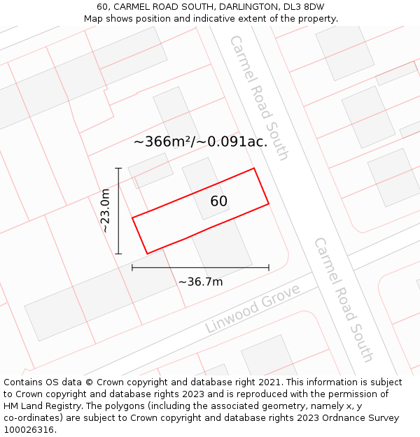 60, CARMEL ROAD SOUTH, DARLINGTON, DL3 8DW: Plot and title map