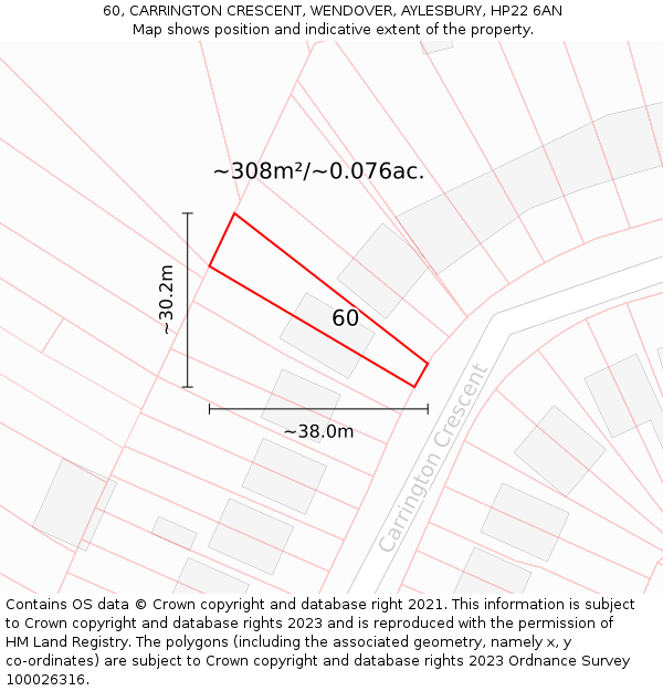60, CARRINGTON CRESCENT, WENDOVER, AYLESBURY, HP22 6AN: Plot and title map