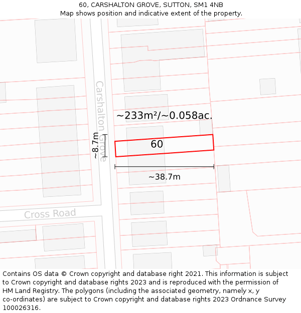 60, CARSHALTON GROVE, SUTTON, SM1 4NB: Plot and title map