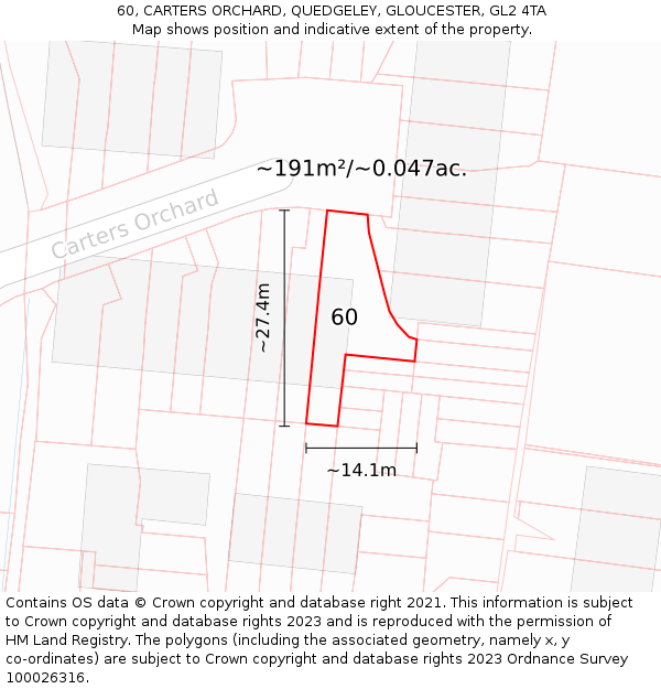 60, CARTERS ORCHARD, QUEDGELEY, GLOUCESTER, GL2 4TA: Plot and title map