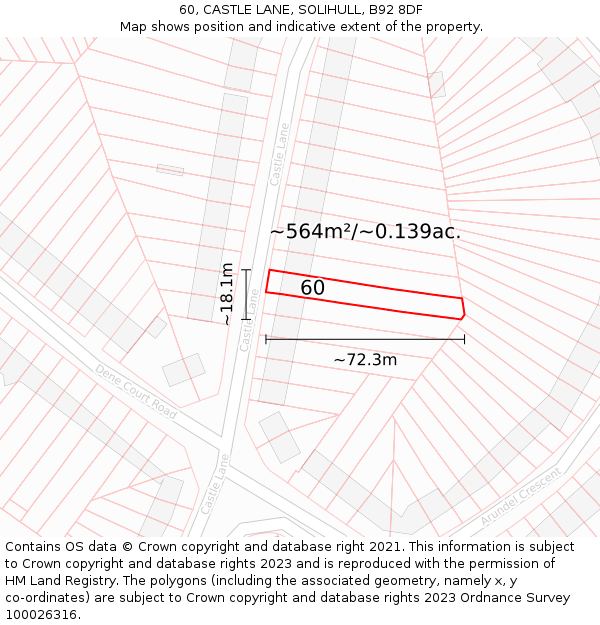 60, CASTLE LANE, SOLIHULL, B92 8DF: Plot and title map