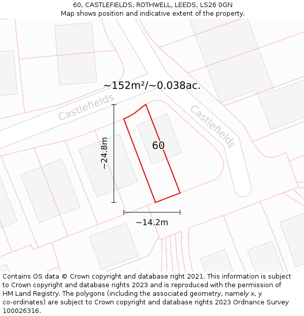 60, CASTLEFIELDS, ROTHWELL, LEEDS, LS26 0GN: Plot and title map